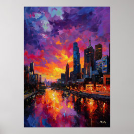 Neo-Expressionistisk Melbourne-siluett Vibrant sol Poster