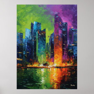 Neo-Expressionistisk Singapore-silhoutett Vibreran Poster
