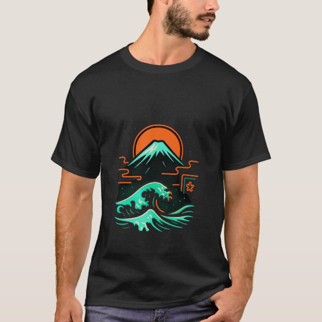 Neo Fuji Surge: Wave & Sun Fusion T Shirt (Framsida)