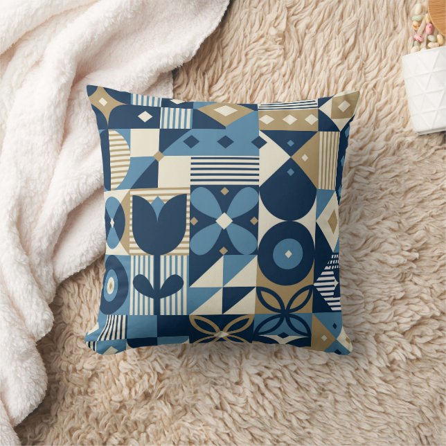 Neo-geodesign med elegant blue guld färg kudde (Filt)