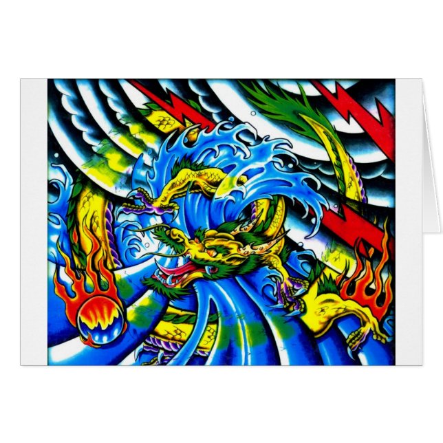 Neo Jap Dragon Tattoo Hälsningskort (Framsidan Horizontal)