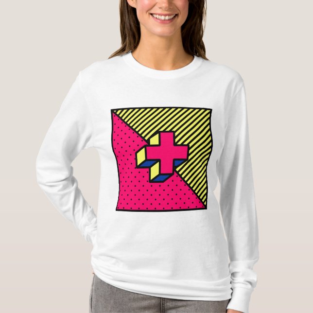 Neo Memphis Kor /Plus Sign Motif T Shirt (Framsida)