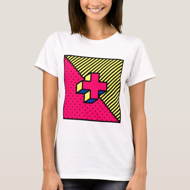 Neo Memphis Kor /Plus Sign Motif T Shirt (Framsida)