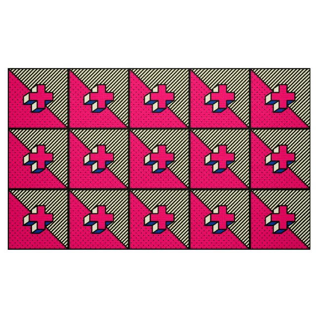 Neo-Memphis Patch Mönster - Kor/Plus-tecken Tyg (Fat Quarter)