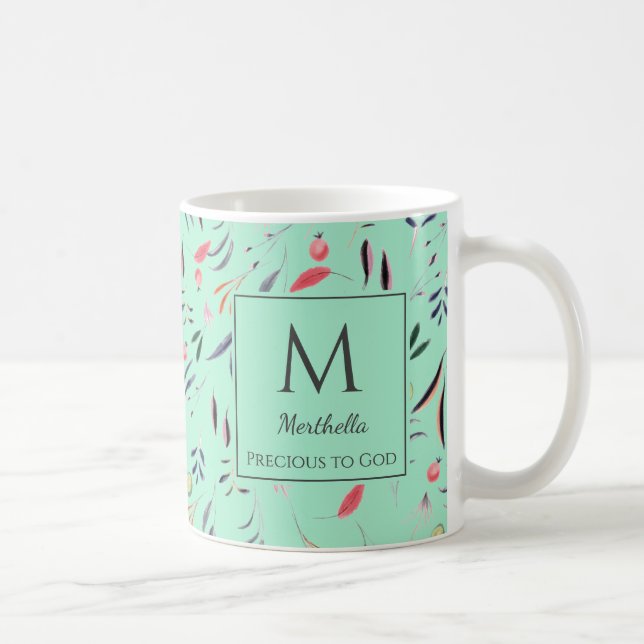 Neo Mint Blommigt MONOGRAM Anpassningsbar PRECIOUS Kaffemugg (Höger)