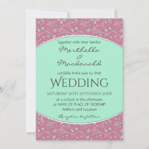 NEO MINT DUSKY ROSA Elegant Modern Blommigt BRÖLLO Inbjudningar