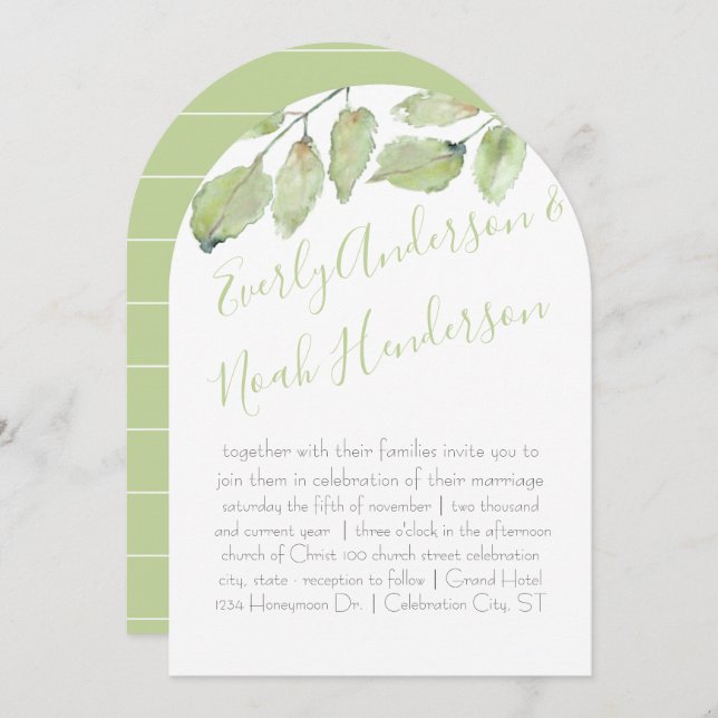 Neo Mint Greenery Typography Fall Wedding Inbjudningar (Fram/baksida)