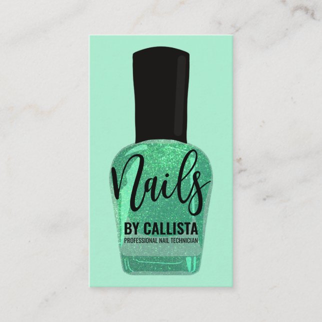 Neo Mint Grönt Glitter Nagel polsk Nail-tekniker Visitkort (Framsida)