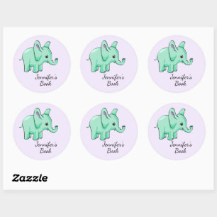 Neo Mint Lavender Elephant Child bokplåt i Namn Runt Klistermärke