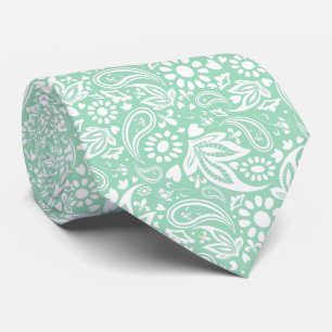 Neo Mint och White Romantic Paisley Mönster Slips