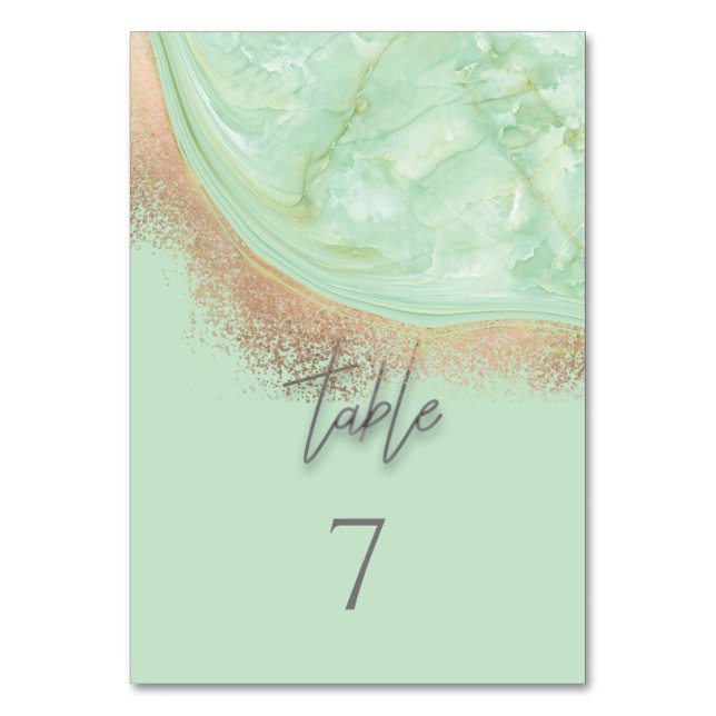 Neo mint rosegold marble agate calligraphy elegant bordsnummer (Framsidan)