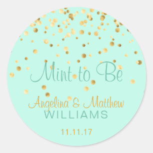 Neo Mint ska vara Mint Guld confetti Bröllop Runt Klistermärke