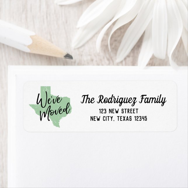 Neo Mint Vi har flyttat Texas Returadress Etikett (Insitu)