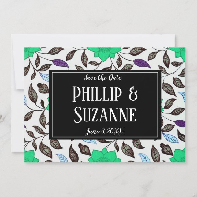 Neo Mint Vintage Blommigt Mönster Spara Datum  Inbjudningar (Framsida)