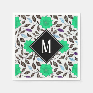 Neo Mint Vintage Blommigt Poppy Mönster Monogram Pappersservett