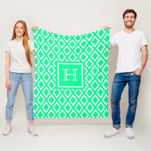 Neo mynt grönt diamant mönster-familjens monogram fleecefilt
