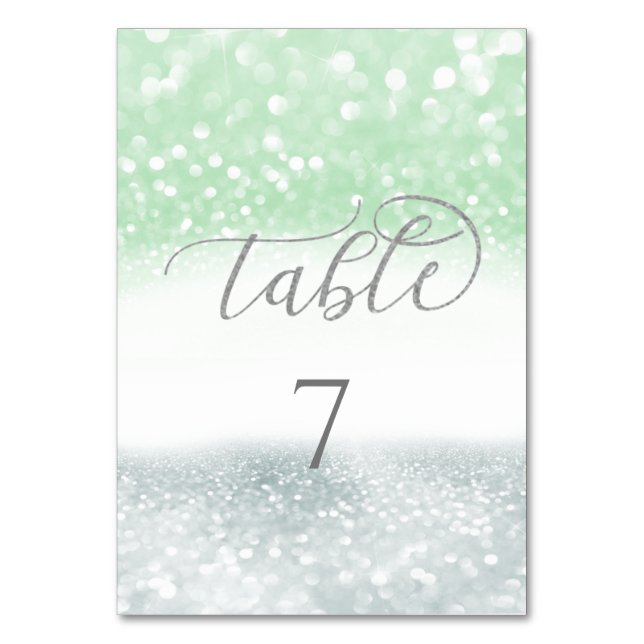 Neo mynt silver chic  glittery trendig calligraphy bordsnummer (Framsidan)
