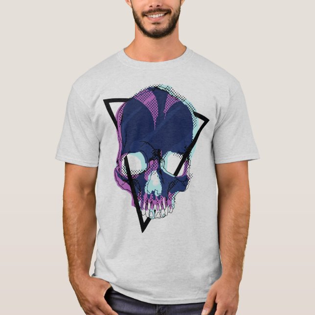 Neo Skull – Vaporwave Cyberpunk Dödskalle T Shirt (Framsida)