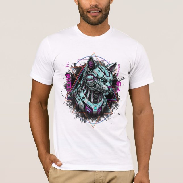 Neo-Tokyo Vapor Cyber Cat | Android Dreams Robotic T Shirt (Framsida)