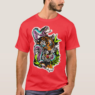 Neo Traditionell tatuering av tiger-orm T Shirt