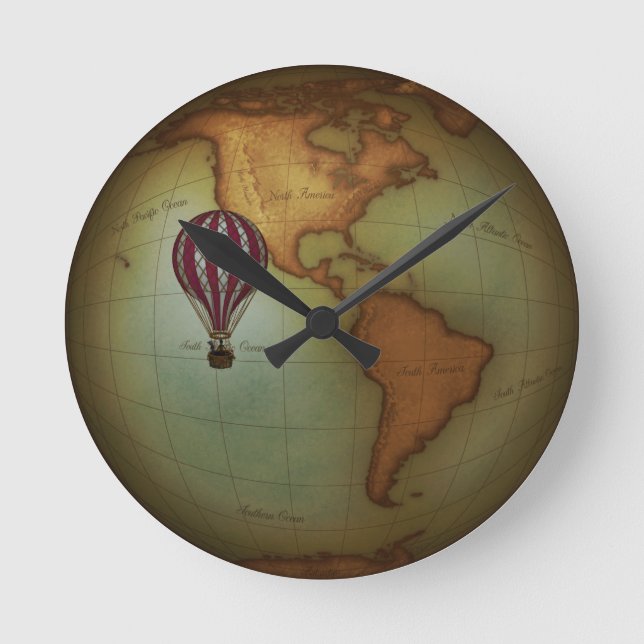 Neo-Victorian Aeronauts Westernare Hemisphere Kart Rund Klocka (Framsida)