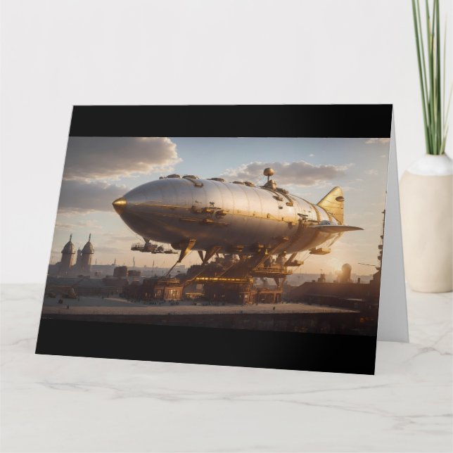 Neo-Victorian Steampunk Airship Docked Kort (Framsida)