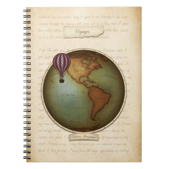 Neo-Victorian Western Hemisphere Karta Steampunk Anteckningsbok (Framsidan)