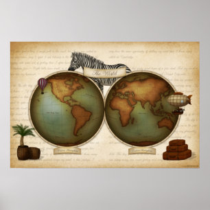 Neo-Victorian World Travelers Atlas Steampunk Poster