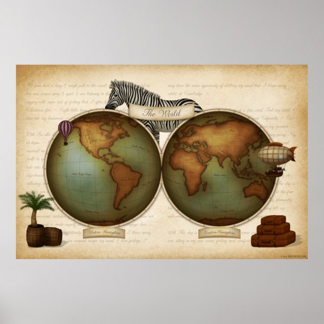 Neo-Victorian World Travelers Atlas Steampunk Poster (Framsidan)