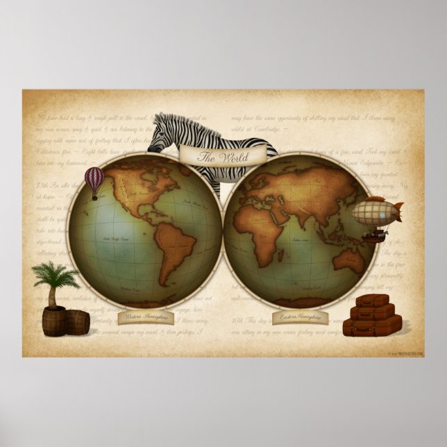 Neo-Victorian World Travelers Atlas Steampunk Poster (Framsidan)