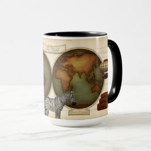 Neo-Victorian World Travelers illustrerade atlas Mugg