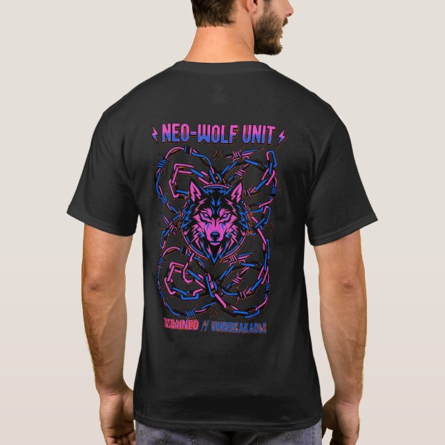 Neo Wolf Unit Tröja – Neon Cyberpunk Varg Grafisk  (Baksida)