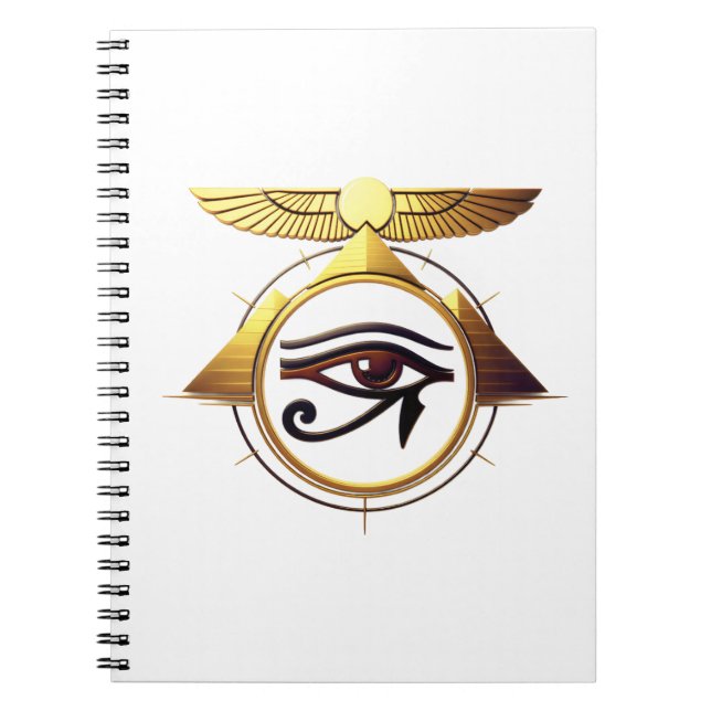 NeoAnkh 3D Golden Eye of Horus & Winged Solar Disk Anteckningsbok (Framsidan)