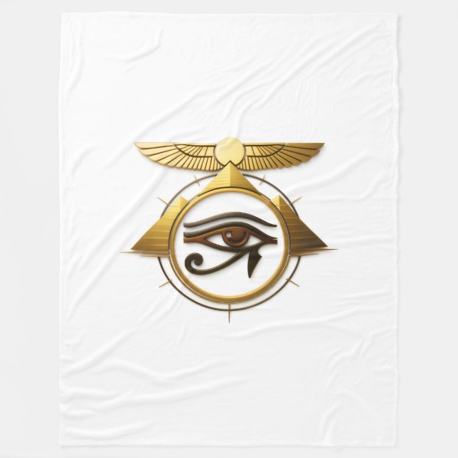 NeoAnkh 3D Golden Eye of Horus & Winged Sun Disk Fleecefilt (Framsidan)