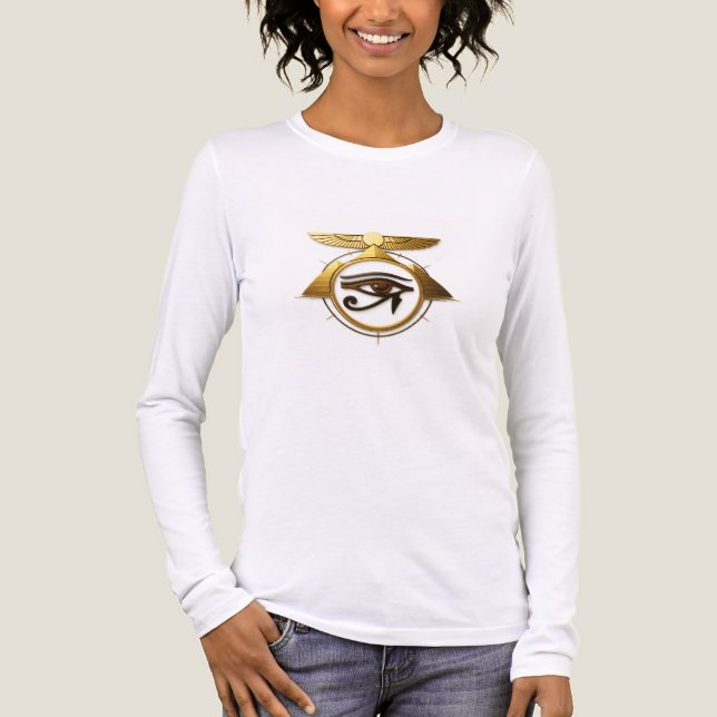 NeoAnkh 3D Golden Eye of Horus & Winged Sun Disk  T Shirt (Framsida)