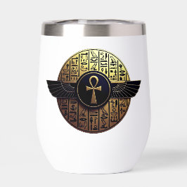 NeoAnkh 3D Golden Winged Ankh & Hieroglyphs Disk