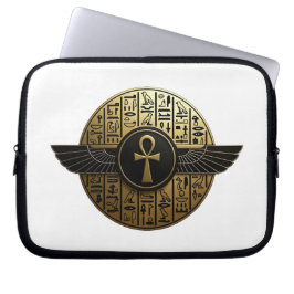 NeoAnkh 3D Golden Winged Ankh & Hieroglyphs Laptop Fodral