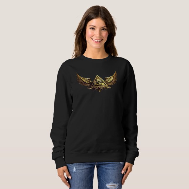 NeoAnkh egyptisk Horus öga guld bevingad pyramid T Shirt (Hel framsida)