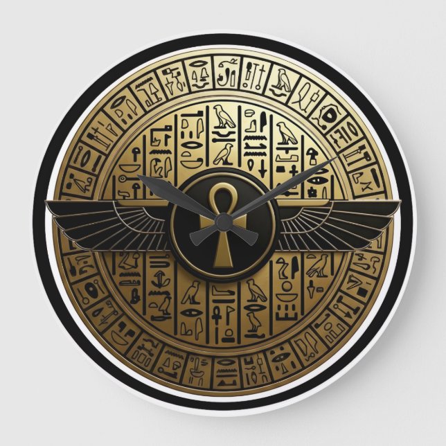 NeoAnkh Guld Ankh & Bevingad Solskiva Hieroglyf Stor Klocka (Framsida)