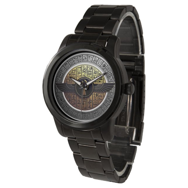 NeoAnkh Helig Bevingad Ankh & Hieroglyfer Skiva Armbandsur (Vinklad)