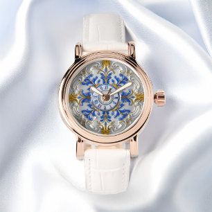 NeoClassic Porcelain Rococo Stil Blue Guld Watch Armbandsur