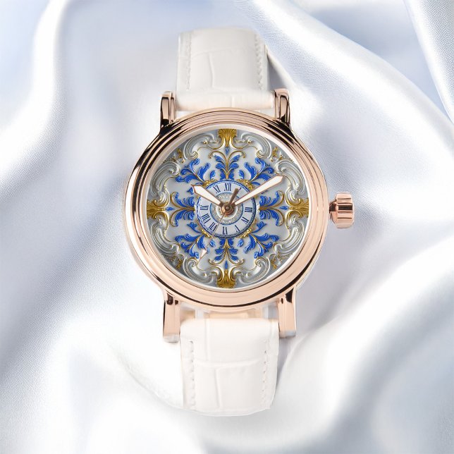NeoClassic Porcelain Rococo Stil Blue Guld Watch Armbandsur (Skapare uppladdad)
