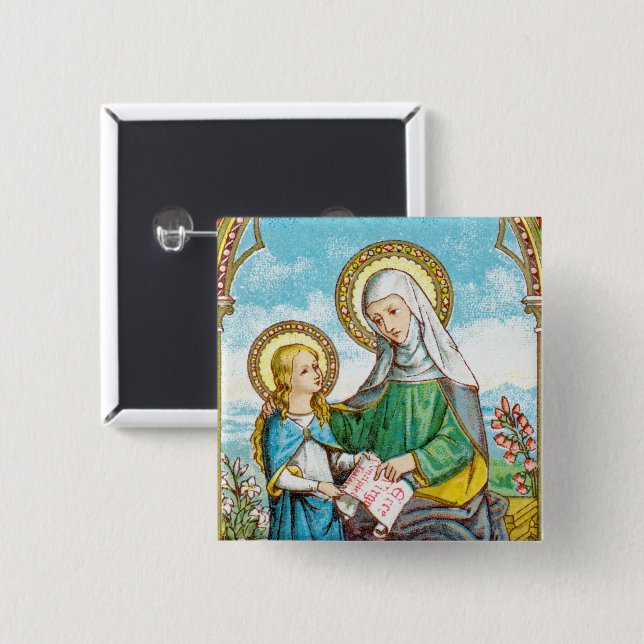 NeoGothic St. Anne och Young Mary (SAU 29) Knapp (Framsida & baksida)