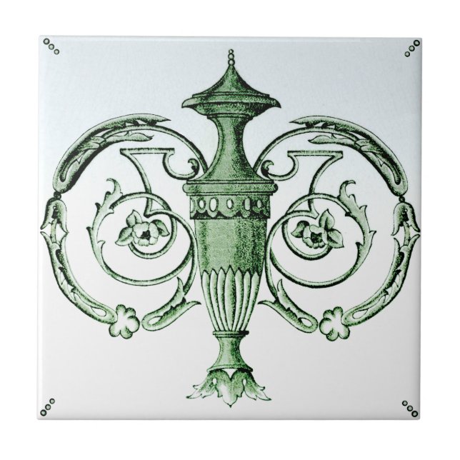 Neoklassisk Grönt, urn 1880s, Repro för överföring Kakelplatta (Framsidan)