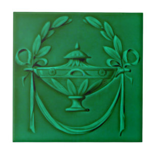 Neoklassisk Grönt Urn Antique Repro Faux Relief Kakelplatta