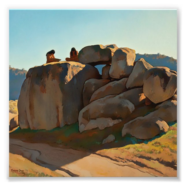 "Neolithic Aeftermiddag" av Maynard Dixon Fototryck (Framsidan)