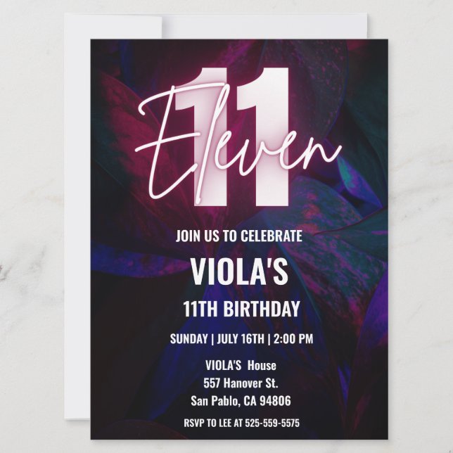 Neon 11:e födelsedagen inbjudningar (Framsida)