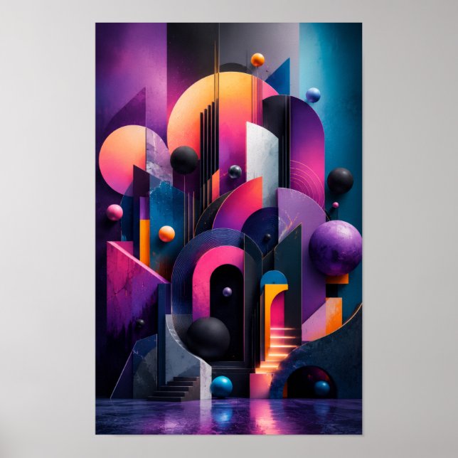 Neon 3D Geometrisk Abstrakt Vägg  Poster (Framsidan)