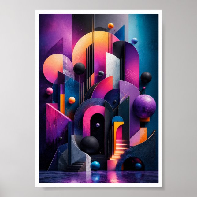 Neon 3D Geometrisk Abstrakt Vägg  Poster (Framsidan)