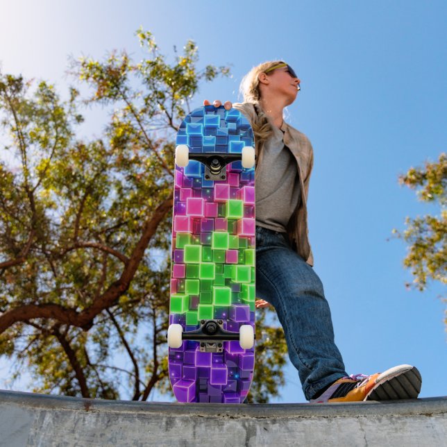 Neon 3D-kub skateboard - elektrisk blå rosa (Utomhus 1)